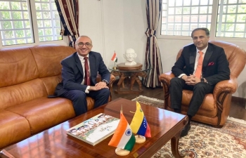 Amb. Abhishek Singh received Cd'A of Egypt Mr. Mohammad Abdelwahab Elsayed Abdelwahab at the Embassy today. His recent India connect has been a one month program with Observer Research Foundation (ORF) during which he also attended the Raisina Dialogue
